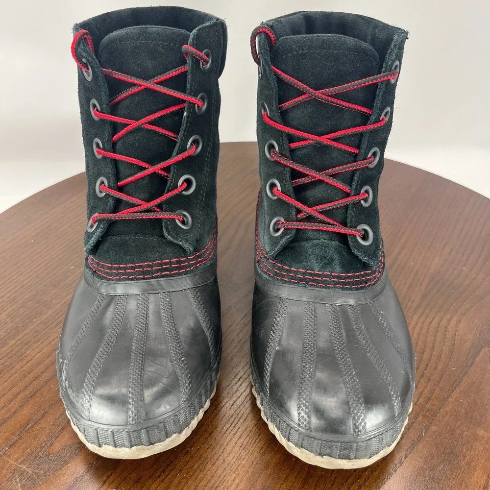 Sorel Cheyanne II‎ Youth Girls Boots 4 Black Red Suede Waterproof Duck Shoes